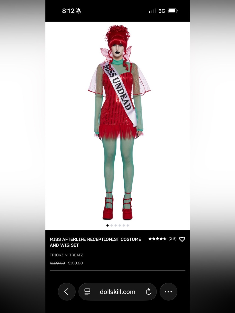Dolls Kill Miss Undead Sequined Receptionist Costume in Red & Green